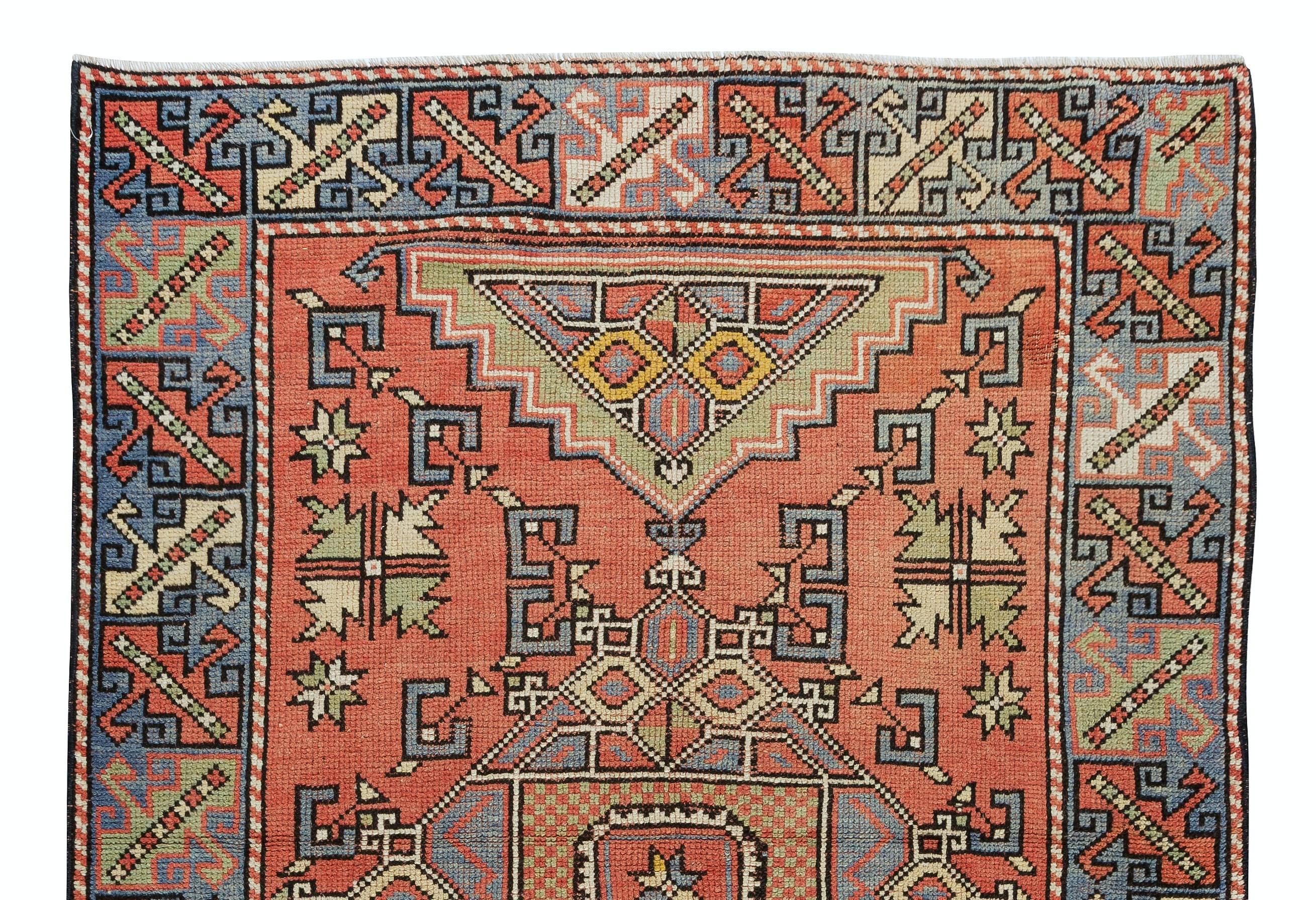 Hand-Woven 4x5.7 Ft Traditional Semi Antique Turkish Rug, Ca 1940 For Sale