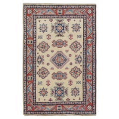 4'x5'7" Elfenbein Spezial Kazak Geometrisches Design Reine Wolle Hand Made Orientteppich