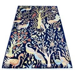 4'x5'7" Alfombra Oriental de Lana Anudada a Mano Ave del Paraíso Peshawar Lana Suave