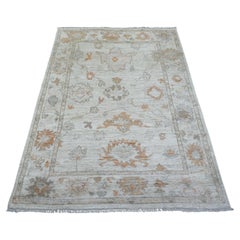 4'x5'8'' Cream Angora Oushak Large Leaf Design Hand Knotted Rug