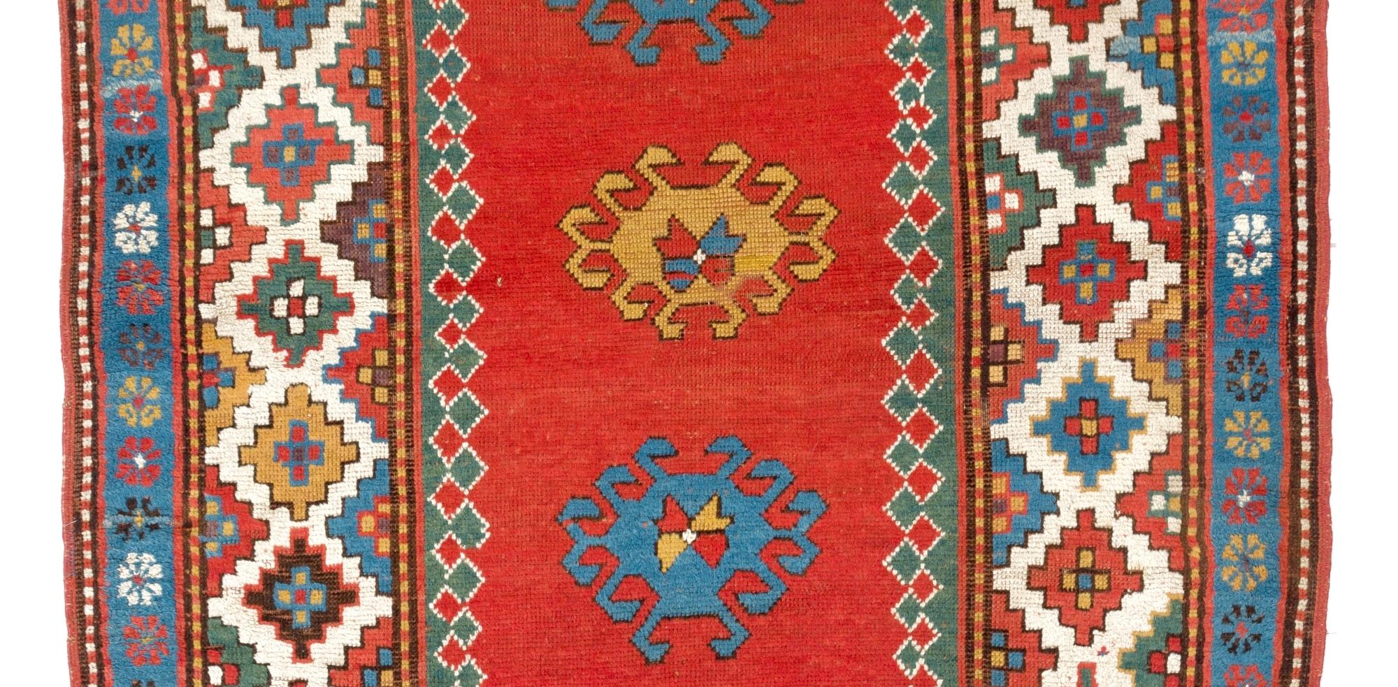 Hand-Knotted Antique Caucasian Bordjalou Kazak Rug, Ca 1880, All Natural Dyes For Sale