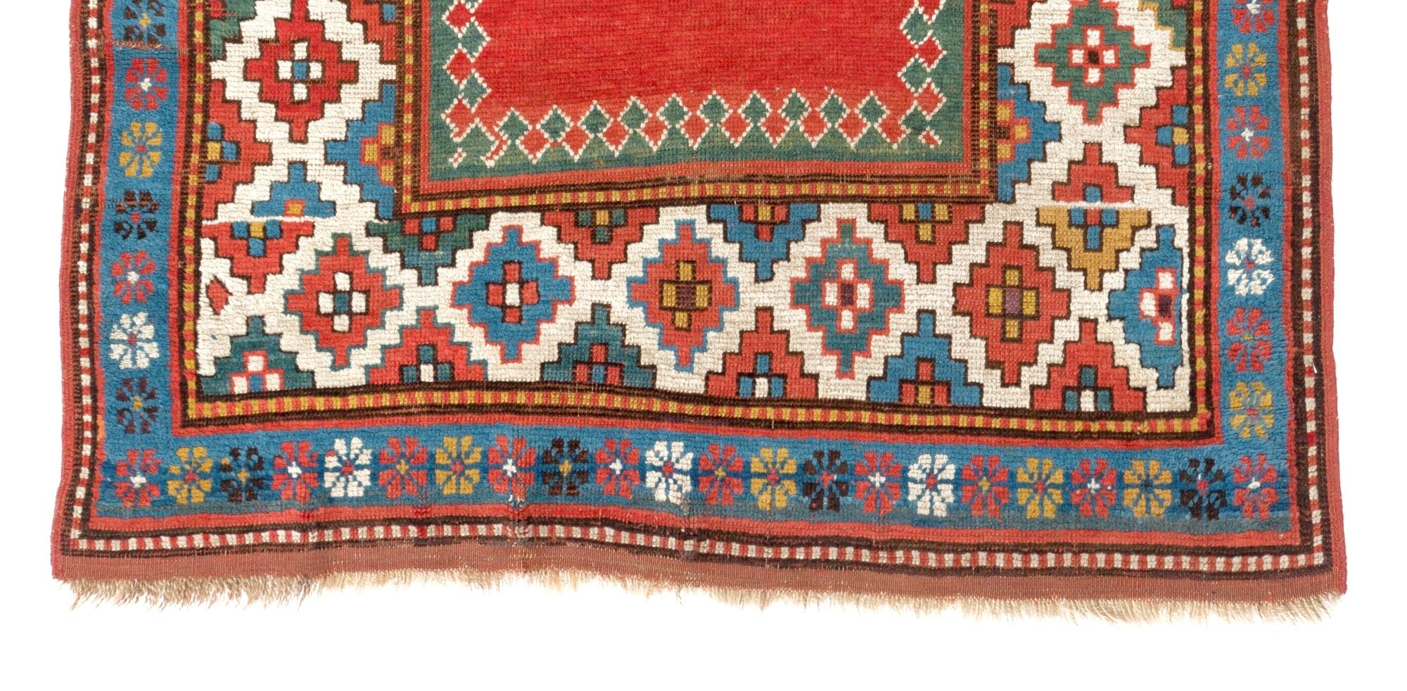 4x5.8 m antiker kaukasischer Bordjalou-Kaukasischer Teppich, ca. 1880, natürliche Farbstoffe. (Handgeknüpft) im Angebot