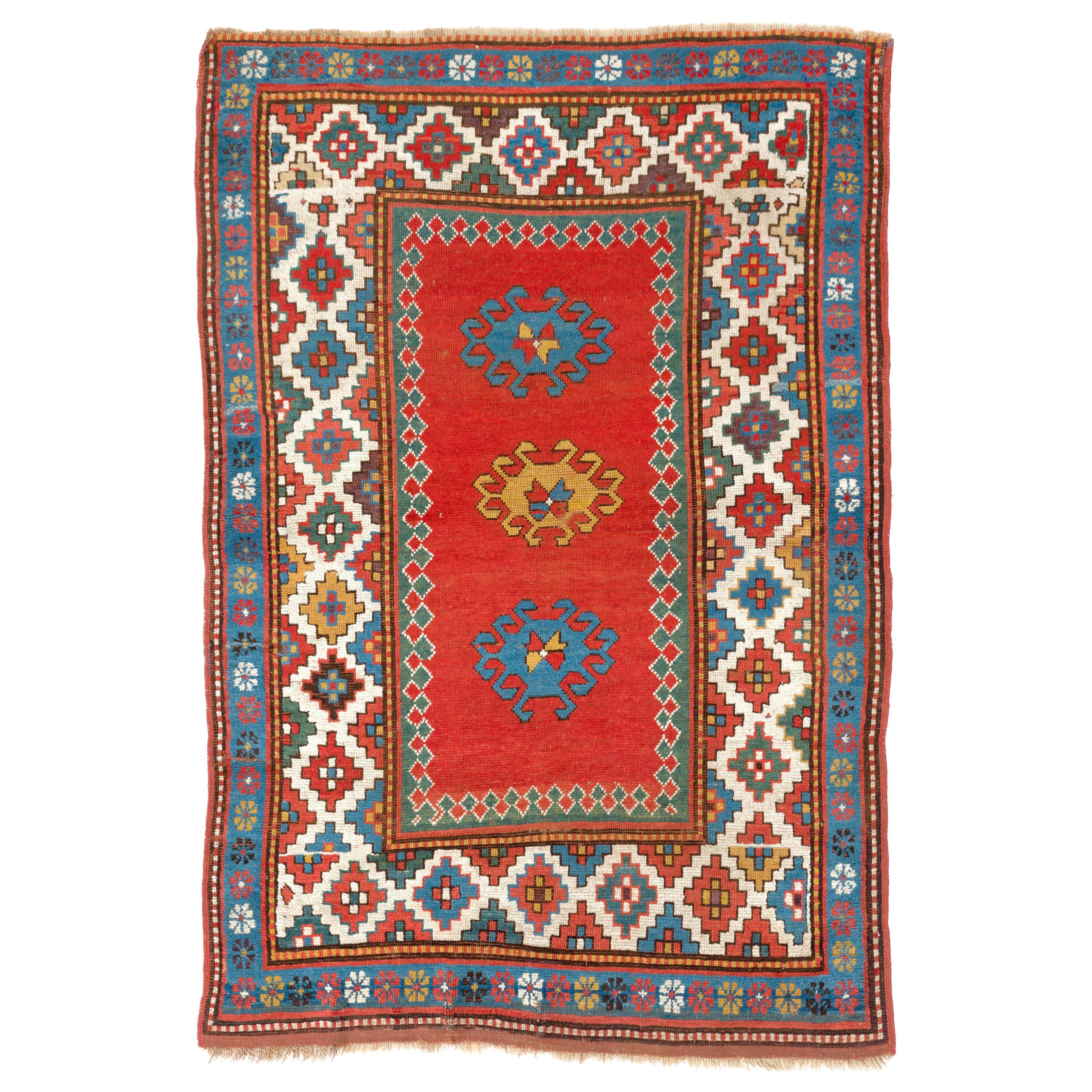 5.6x8 Ft Antique Caucasian Kazak Rug, Ca 1850. Natural Dyes. Excellent