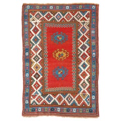 4x5.8 Ft Antique Caucasian Bordjalou Kazak Rug, Ca 1880, All Natural Dyes.