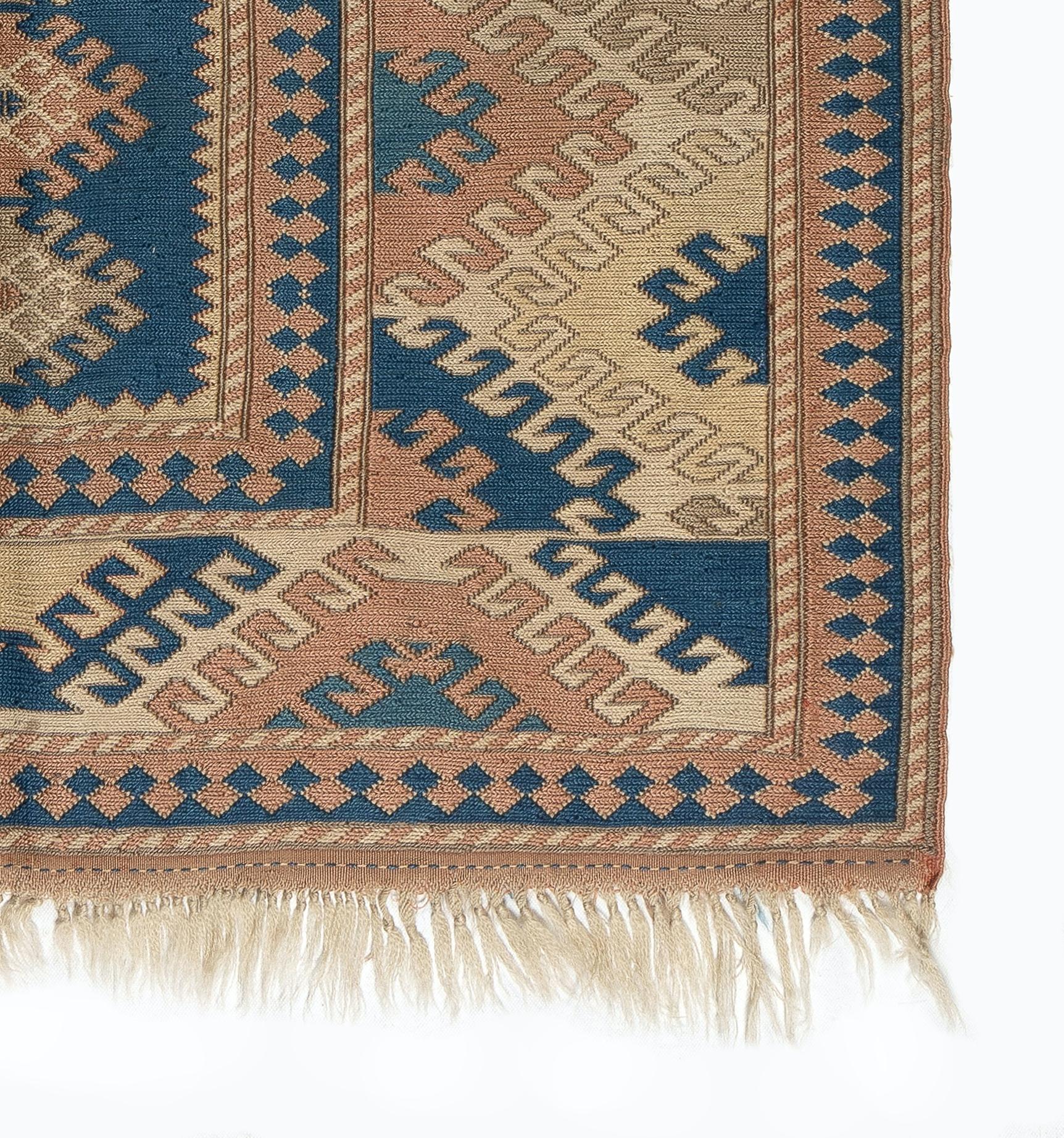 20th Century 4x5.8 Ft Vintage Soumak Turkish Accent Rug with Wool Pile For Sale