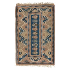 4x5.8 Ft Vintage Soumak Turkish Accent Rug with Wool Pile