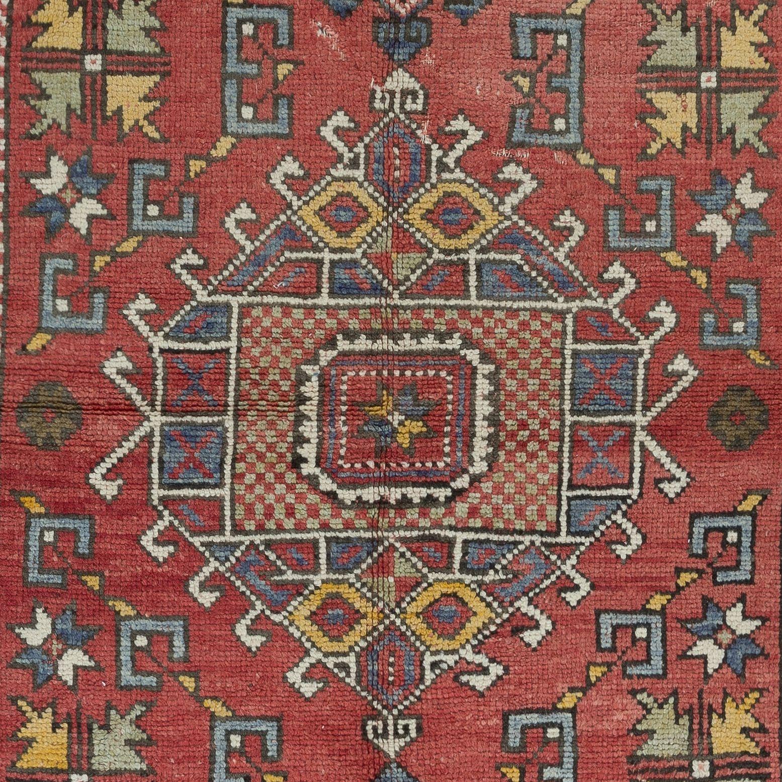 Annodato a mano Tappeto Bergama turco semi antico 4x5.8 Ft, 100% lana in vendita