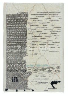 4x5.8 Ft Moderner handgefertigter marokkanischer Berber Tulu-Teppich in Beige & Grau, 100 % Wolle