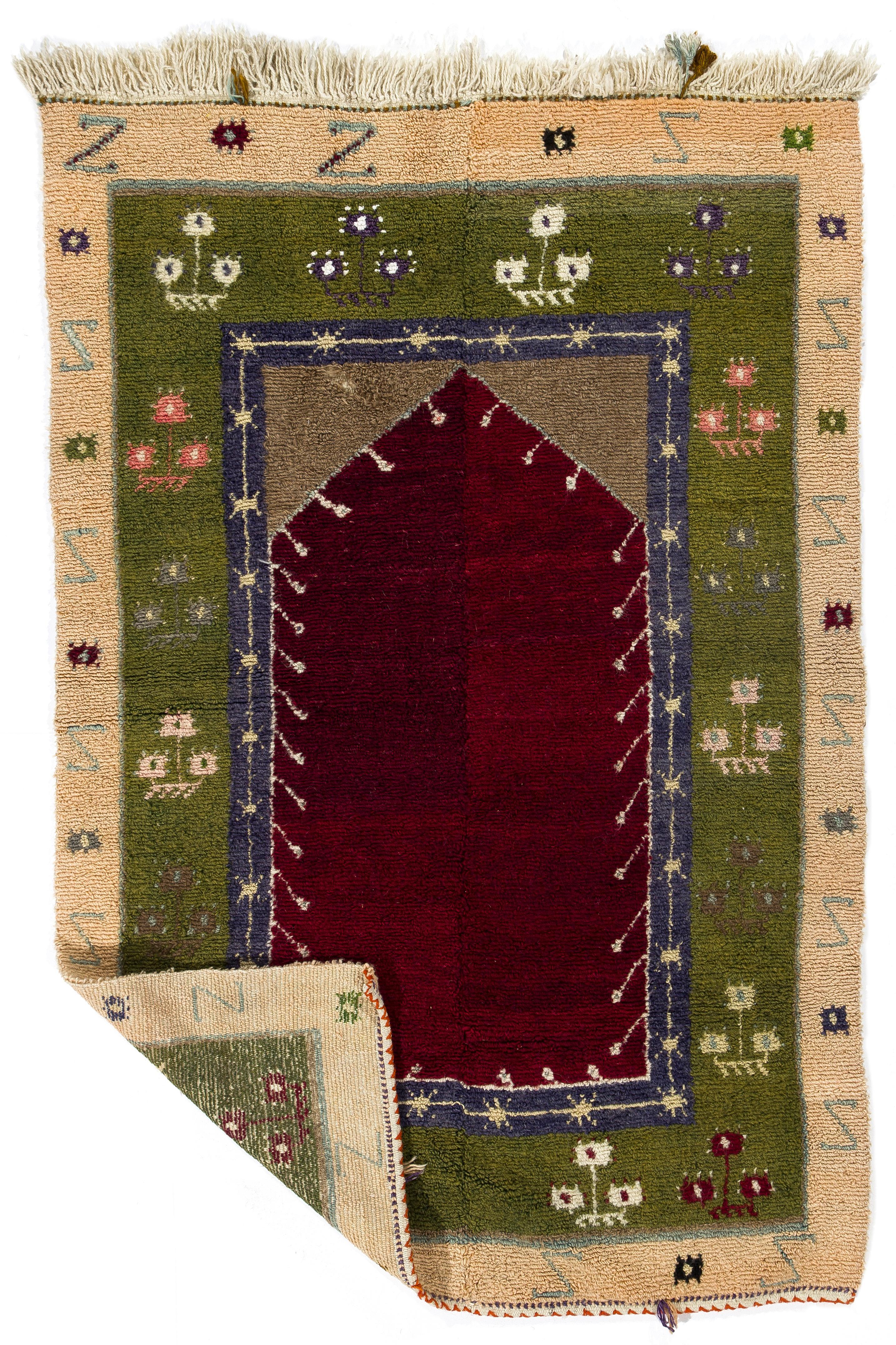 4x5.8 ft Unique Vintage Handmade Anatolian Tulu Wool Rug with Archway Design For Sale 1