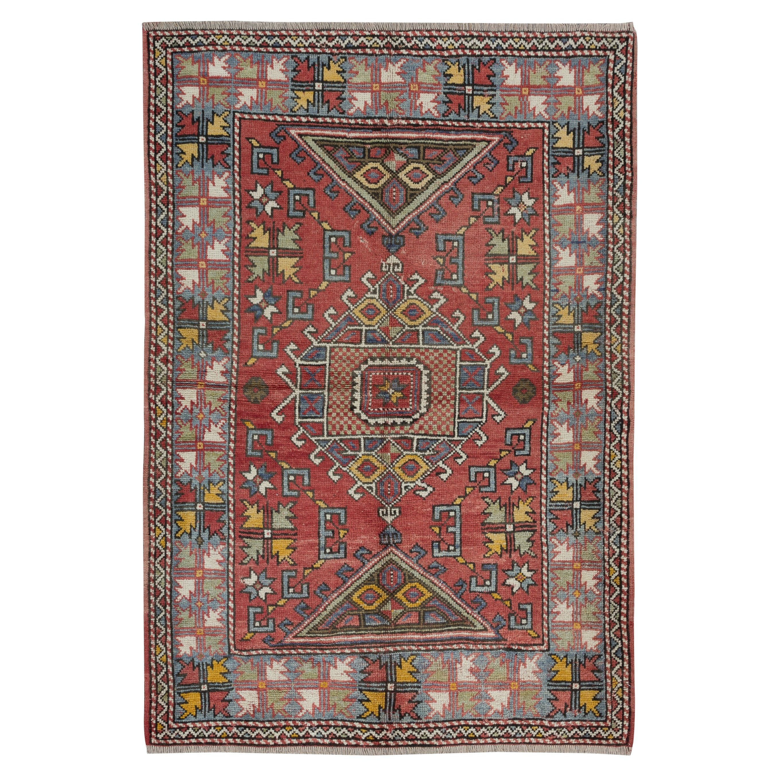 Tappeto Bergama turco semi antico 4x5.8 Ft, 100% lana in vendita