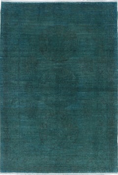 4x5.8 ft Teal Blue Contemporary Area Rug. Hand Knotted Accent Rug. 100% Wool