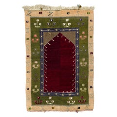 Tappeto di lana tulù anatolico vintage fatto a mano con design ad arco 4x5.8 ft
