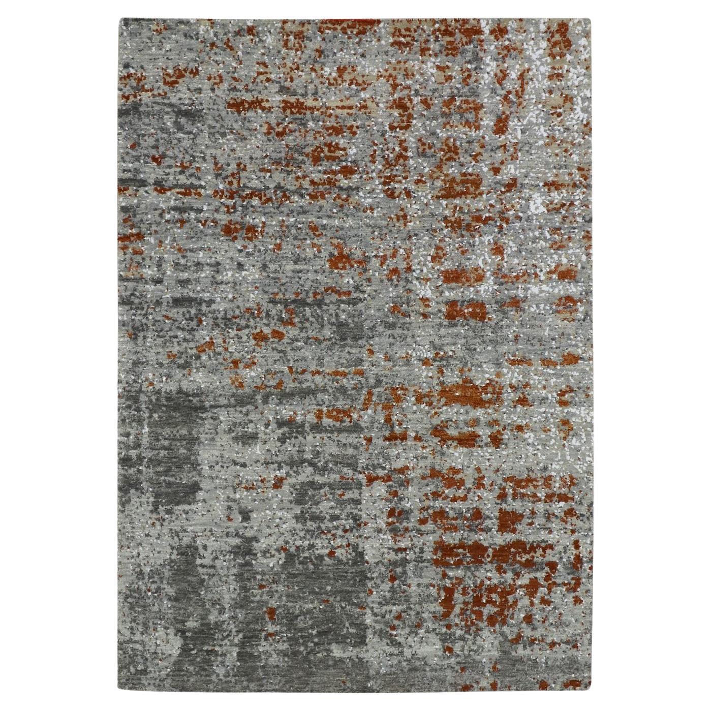 Tappeto in lana annodato a mano 4'x5'8" grigio astratto con disegno galattico Persian Knot