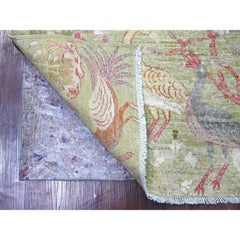 4'x5'8" Green Hand Knotted Afghan Peshawar Birds of Paradise Wool Oriental Rug