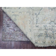 4'x5'8" Misty Gray Afghan Angora Oushak Leaf Design Hand Knotsted Pure Wool Rugs (tapis de laine pure)