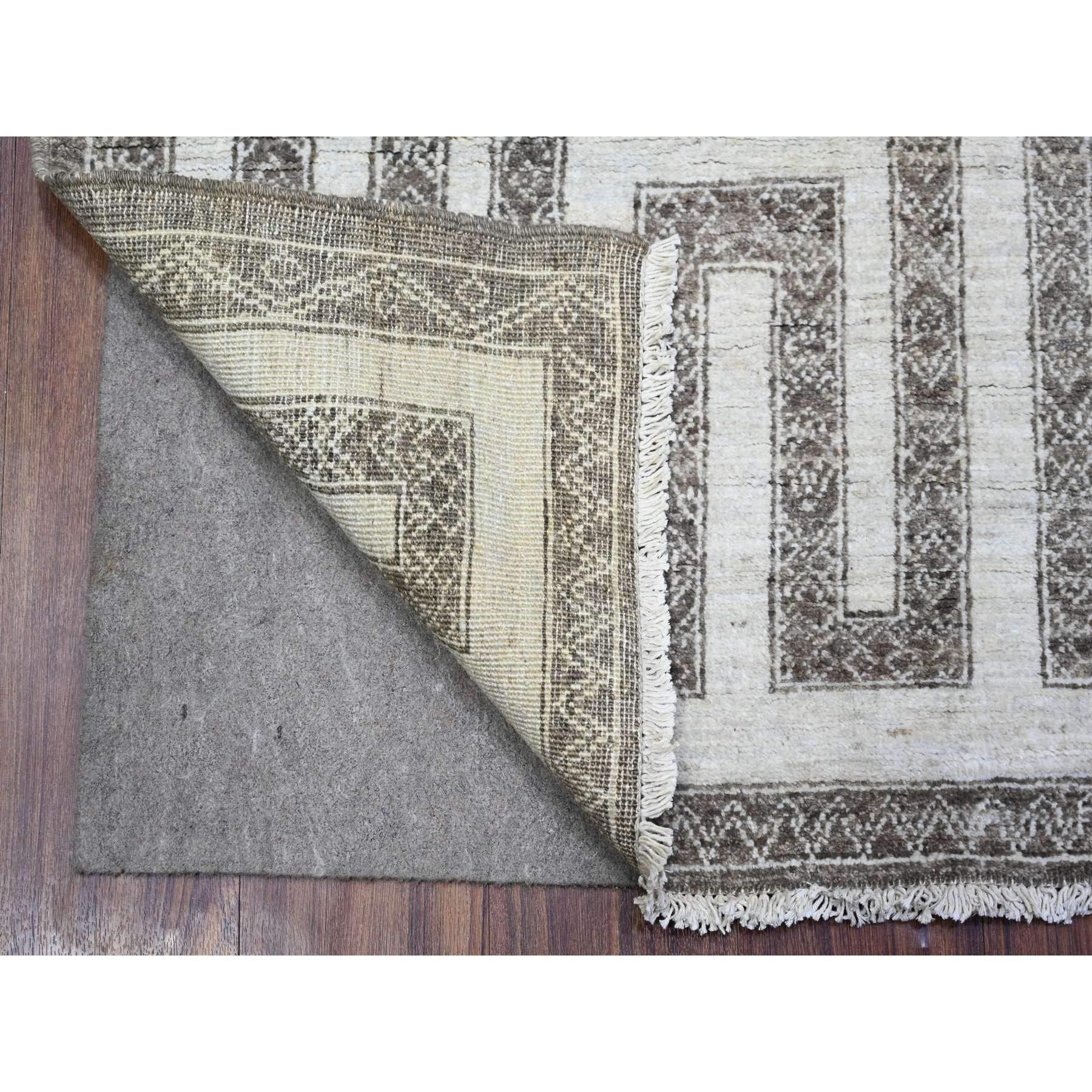 Taupe Brown, Hand Knotted 100% Wool, Fine Peshawar with Intricate Geometric Motifs Maze Design Natural Dyes, Oriental Rug
Primary materials: Wool
Latex: No Pile 
height: 0.25 Inches
Style: Transitional
Primary color: Brown
Secondary colors: