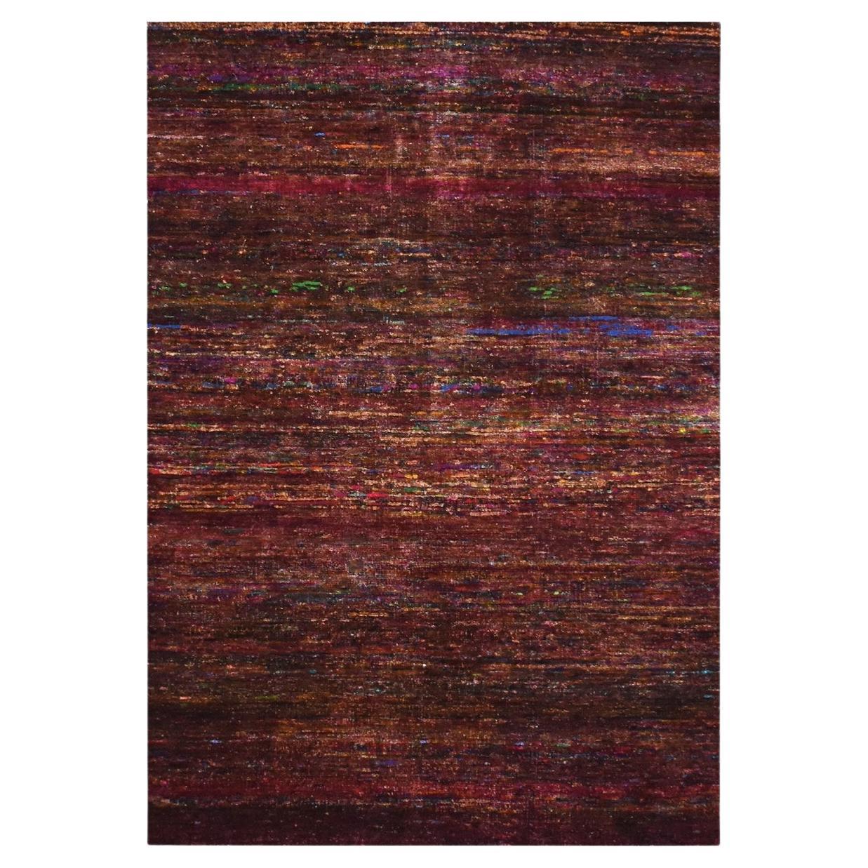 4'x5'8" Wine Red Plain Solid Design Pure Sari Silk Hand Knotted Oriental Rug For Sale