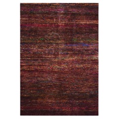 4'x5'8" Wine Red Plain Solid Design Pure Sari Silk Hand Knotted Oriental Rug