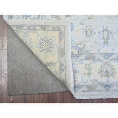 4'x5'9" Chrome Gray White Wash Peshawar with Motifs Soft Wool Hand Knotted Rug