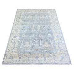 4'x5'9" Coin Gray, White Wash Peshawar, Natural Wool Hand Knotted, Rug