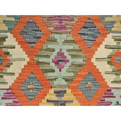 4'x5'9" Colorful Afghan Kilim Geometric Wool Hand Woven Flat Weave Wool Rug