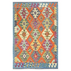 4'x5'9" Colorful Afghan Kilim Geometric Wool Hand Woven Flat Weave Wool Rug