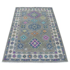 4
x5
9" Colorful Gray Fusion Kazak Pure Wool Geometric Design Hand Knotted Rug
