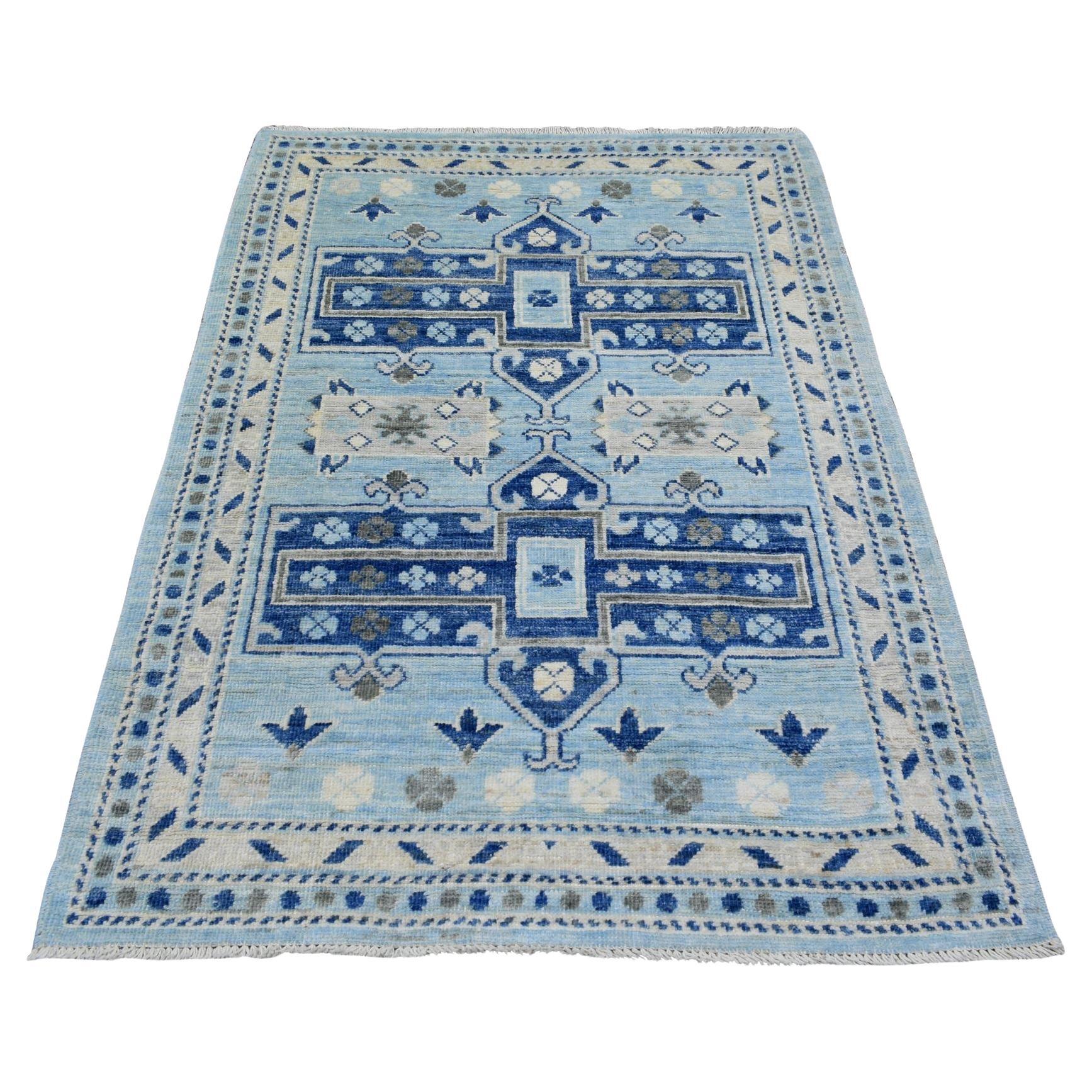 4'x5'9" Colorful, Hand Knotted Inspired Large Elements Soft Wool Oriental Rug For Sale