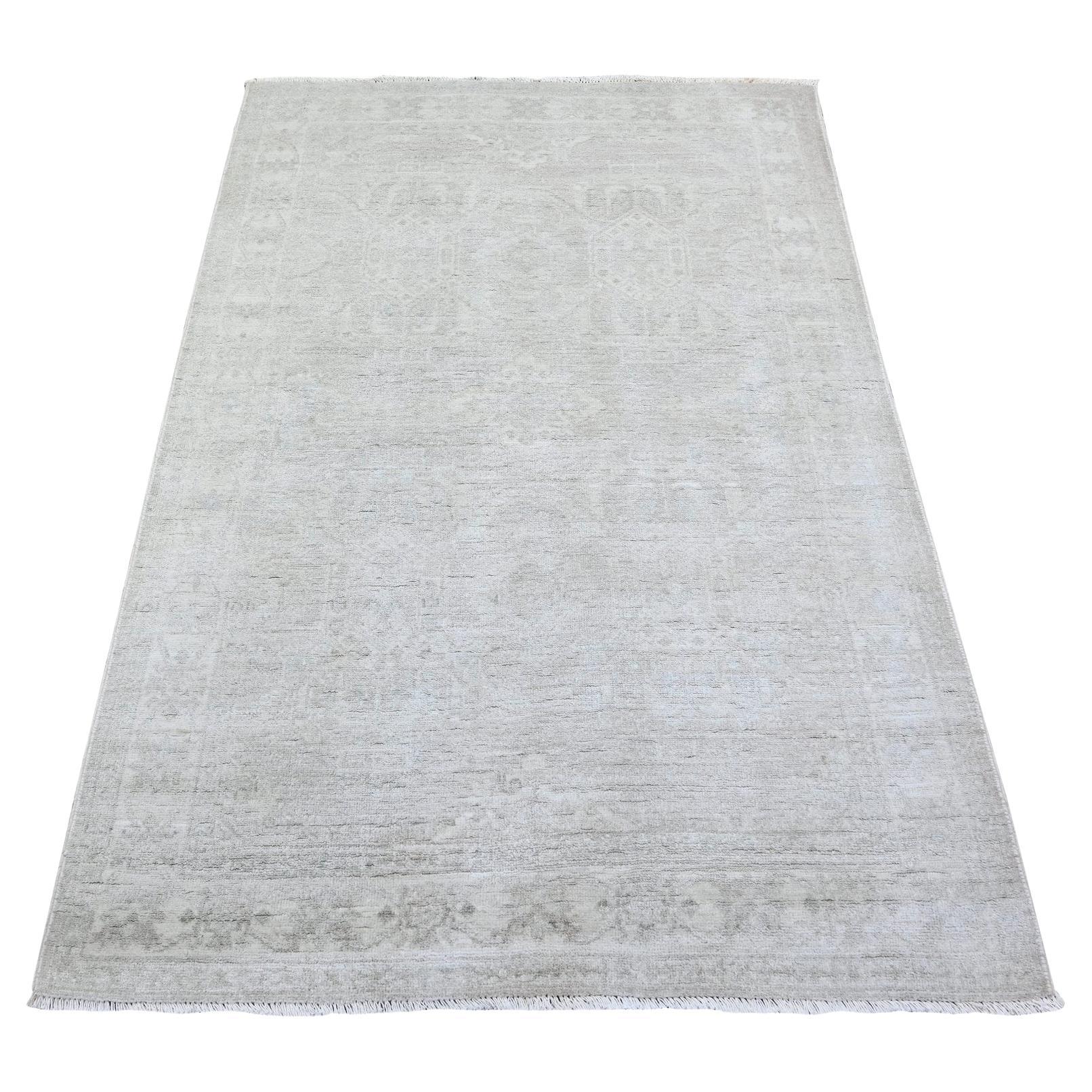 4
x5
9" Gainsboro Grau Weiß Waschen Peshawar Wolle Hand geknüpft Orientteppich