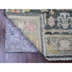4'x5'9" Gray Afghan Angora Oushak Leaf Design Hand Knotted Wool Oriental Rug