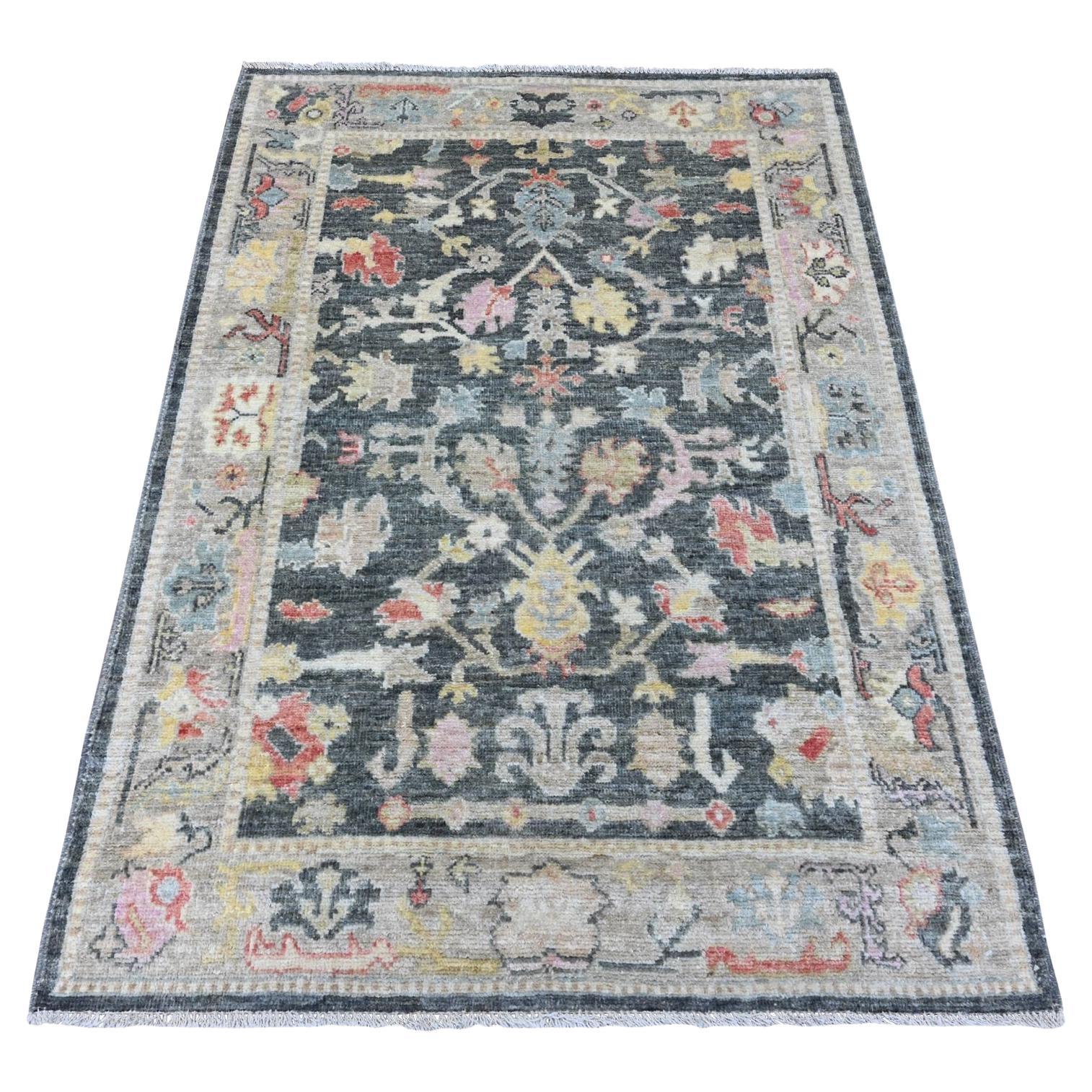 4
x5
9" Gray Afghan Angora Oushak Leaf Design Hand Knotted Wool Oriental Rug