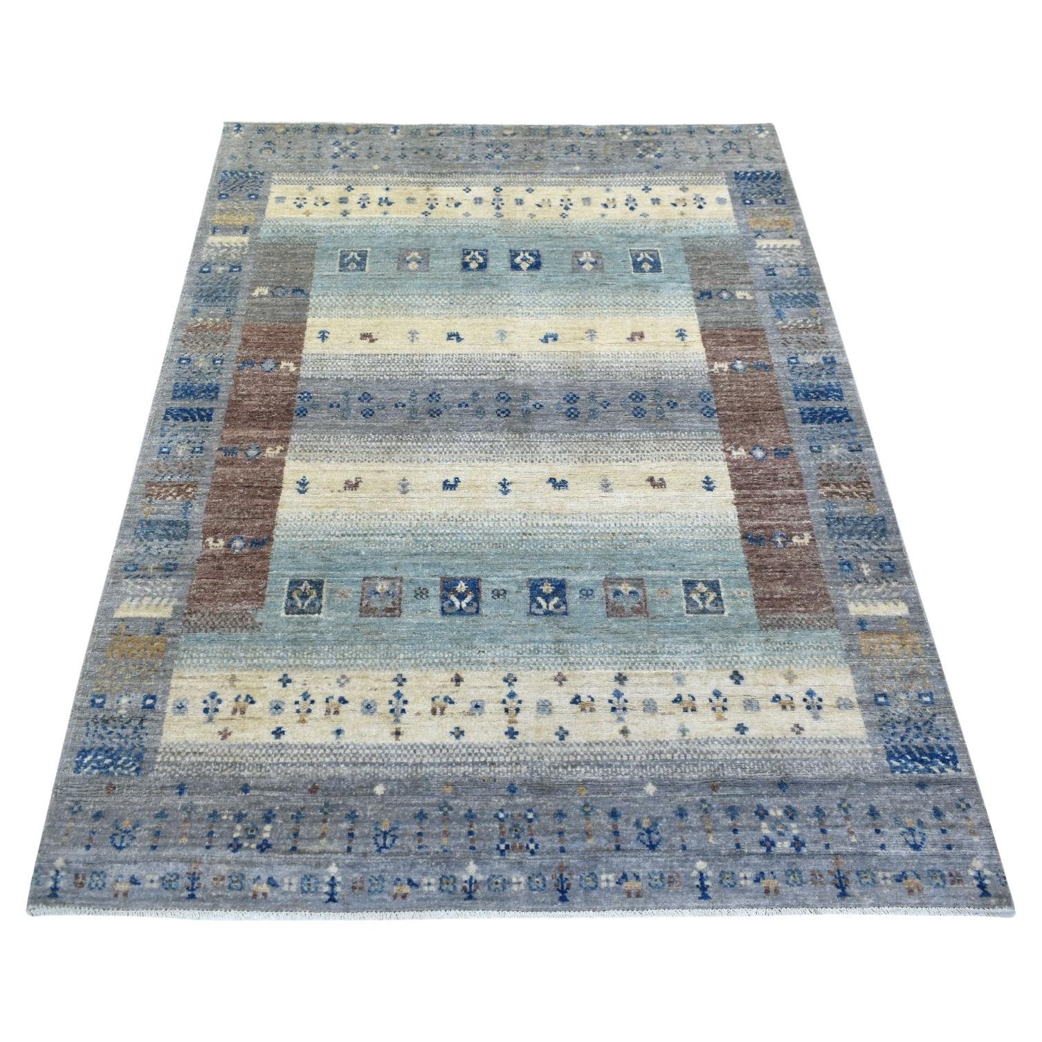 4'x5'9" Gray, Afghan Kashkuli Gabbeh, Animal Figurines Hand Knotted Wool Rug