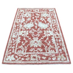 4'x5'9" Hand Knotted Brick Red Angora Oushak Pure Afghan Wool Oriental Rug