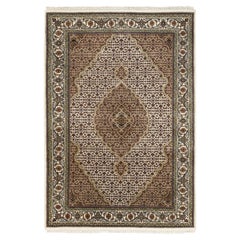 4'x5'9" Hand Knotted Wool Ivory Fish Design Tabriz Mahi Oriental Rug