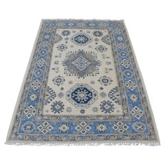 4'x5'9" Ivory Afghani Wool Vintage Look Kazak Hand Knotted Oriental Rug