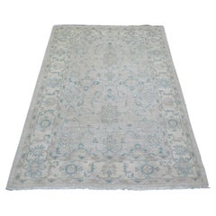 Tappeto 4'x5'9" Ivory White Wash Peshawar in pura lana con tinture naturali annodato a mano