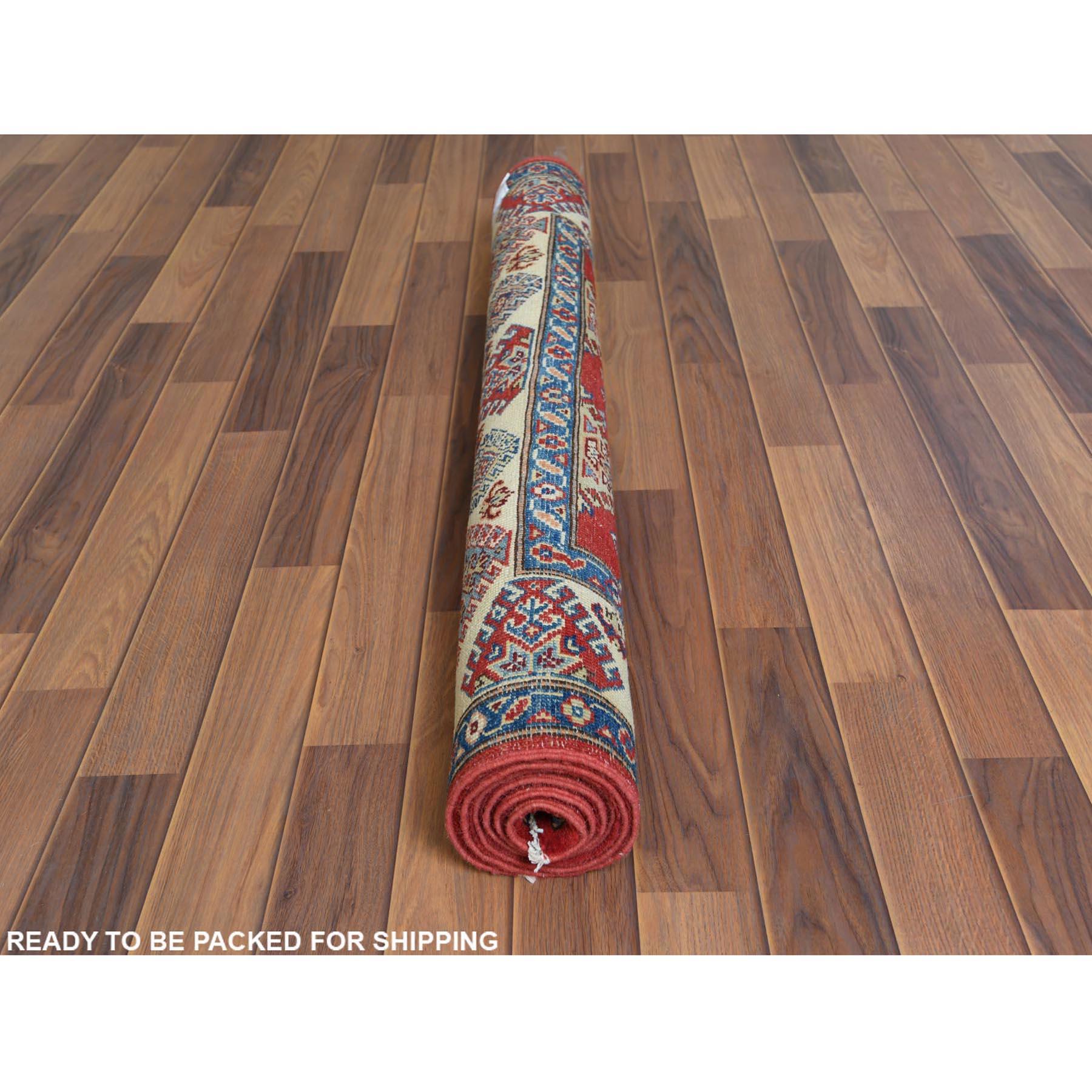 Annodato a mano Tappeto di lana naturale annodato a mano con disegno caucasico rosso Special Kazak 4'x5'9