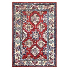 4'x5'9" Red Caucasian Design Special Kazak Hand Knotted Natural Wool Rug