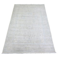4'x5'9" White Wash Peshawar Pure Wool Hand Knotted Oriental Rug