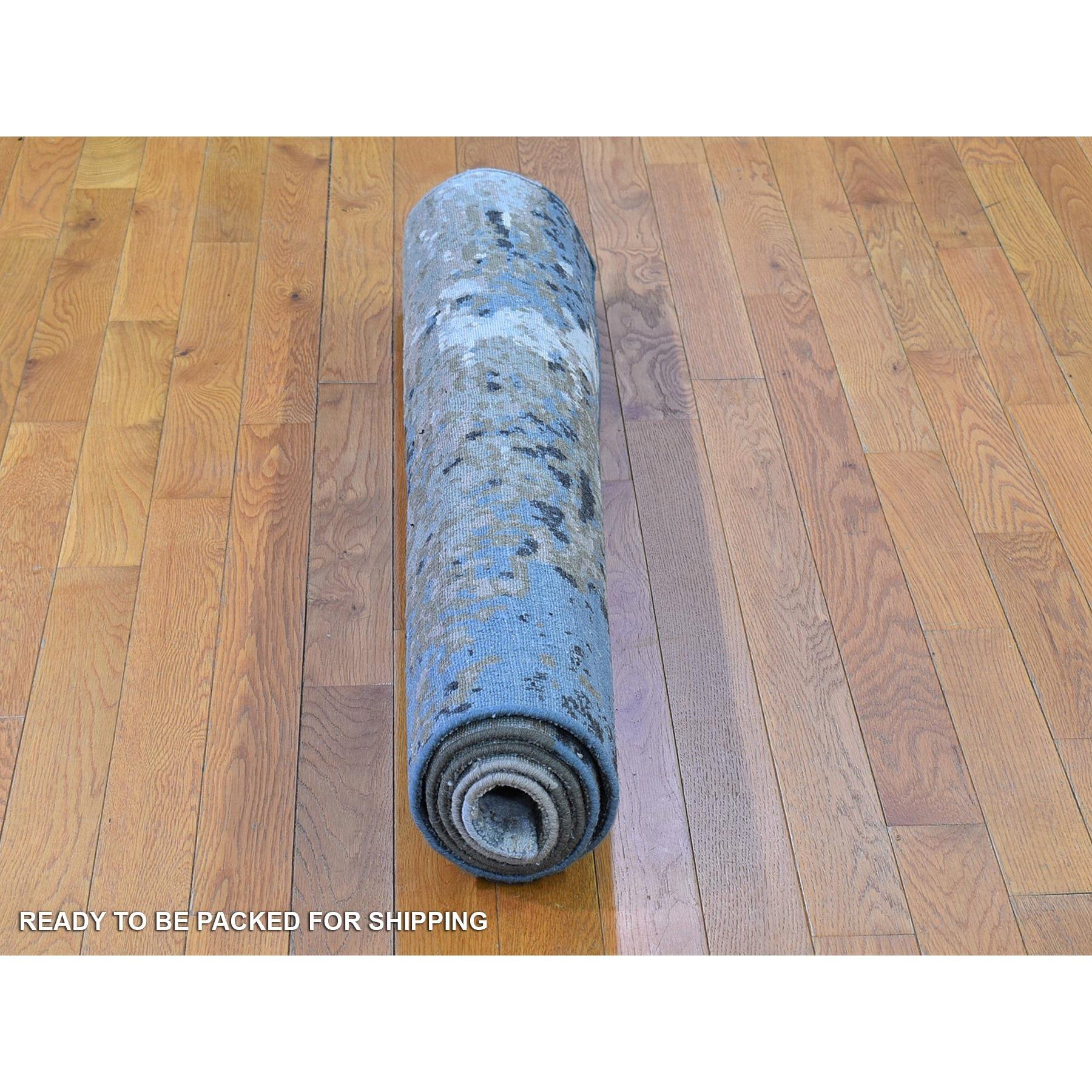 4'x6' Abstrakter, handgeknüpfter Teppich aus Wolle und Seide mit Hi-Low Pile Denser Weave, abstraktes Design (Handgeknüpft) im Angebot