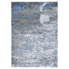 4'x6' Abstract Design Wool & Silk Hi-Low Pile Denser Weave Hand Knotted Rug