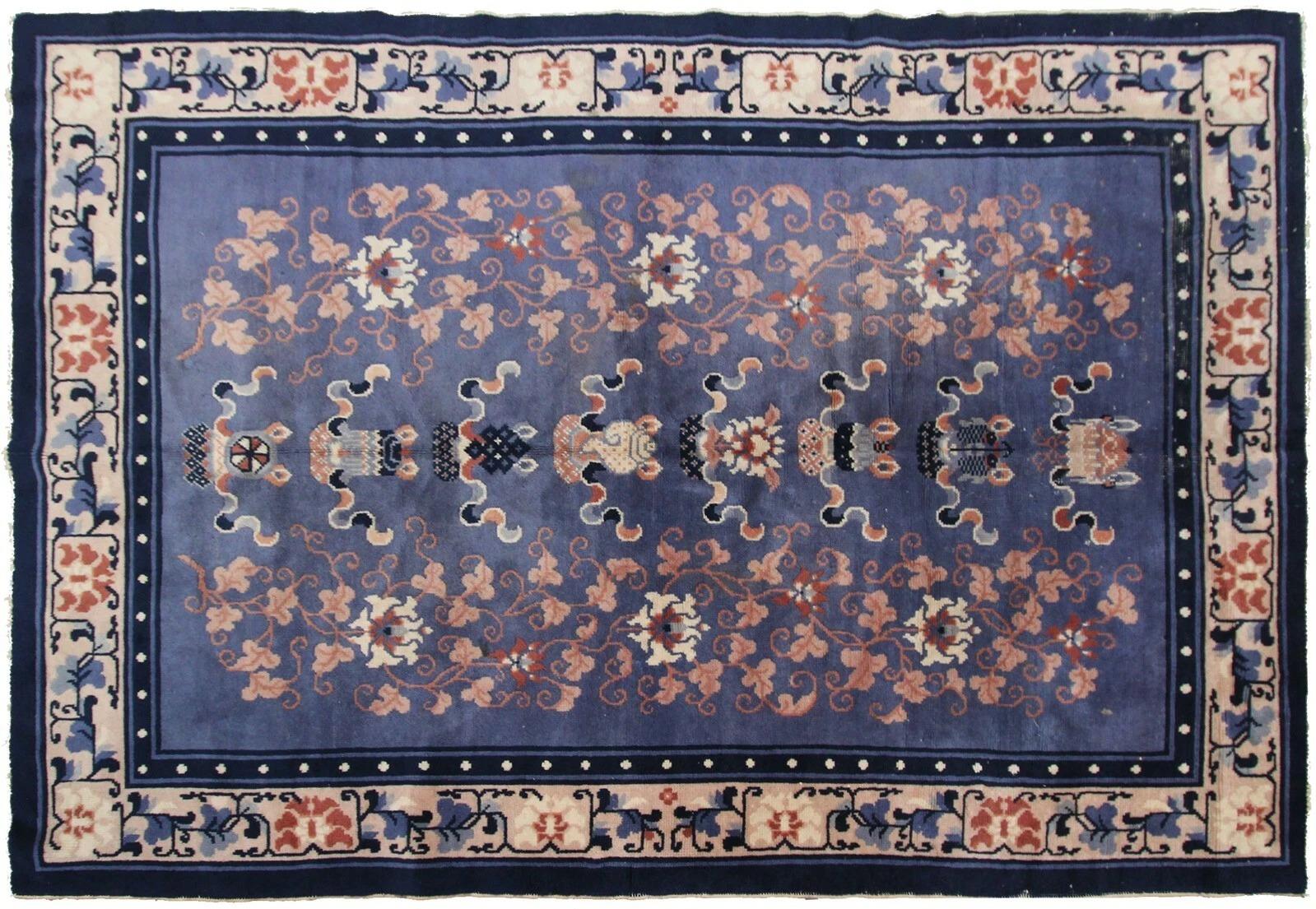 Annodato a mano 4x6 Tappeto antico Art Deco cinese 130cmx185cm Tappeto in lana Symbolic Treasures c.1900 in vendita