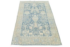 4x6 Antique Persian Tabriz Area Rug  4x6 Blue & Ivory Wool Vase Design