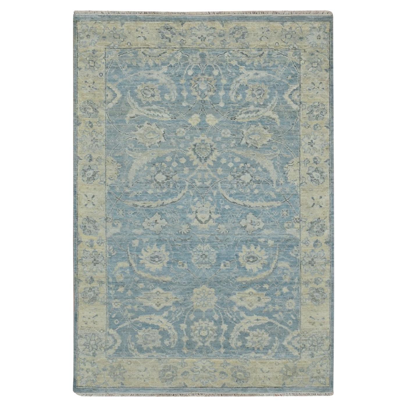 4
x6
 Beau Blue Pure Wool Sickle Leaf Design Hand Knotted Zero Pile Rug