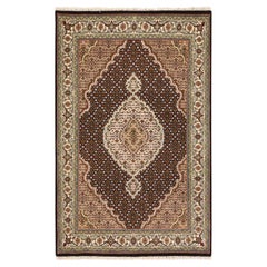 Alfombra de lana anudada a mano «Tabriz Mahi», negra, de 4'x6', 250 KPSI, con diseño de medallón