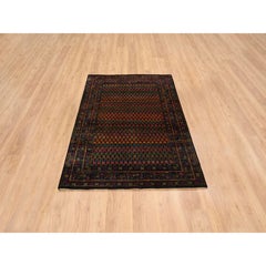4'x6' Black, Sarouk Mir Inspired Design, Wool and Silk Hand Knotted Rug