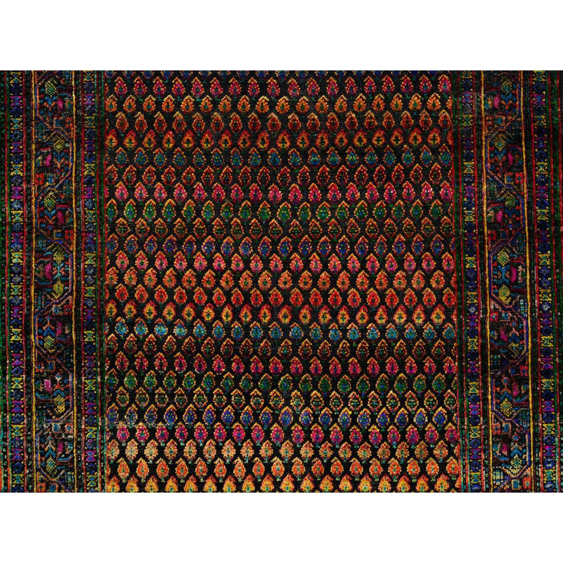 Annodato a mano Tappeto 4'x6' nero, ispirato al Sarouk Mir, in lana e seta, annodato a mano in vendita