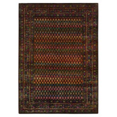 4'x6' Noir, Sarouk Mir Inspired Design, Tapis en laine et soie noué à la main