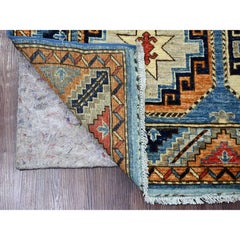 4'x6' Blue Afghan Ersari with Elephant Feet Design Hand Knotted All Wool Rug