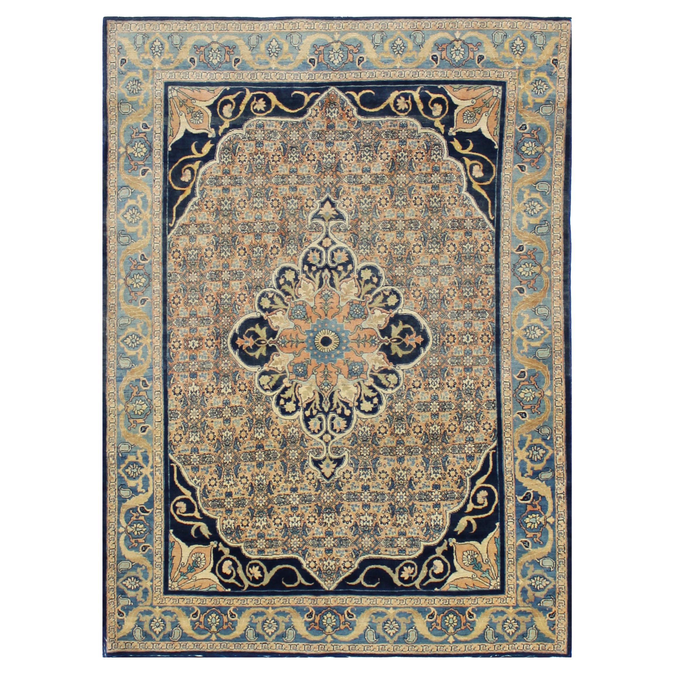 4x6 Blue and Cream Old Accent Rug